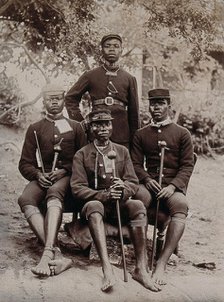 Natal, South Africa: four African policemen in uniform, 1896. Creator: Unknown.