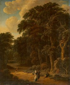 Forest Landscape with Forest Workers and People Strolling, c1673-1674. Creators: Salomon Rombouts, Johannes Lingelbach.