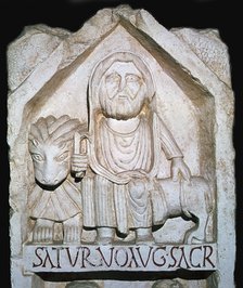 Detail of a Neo-Punic relief showing a priest. Artist: Unknown