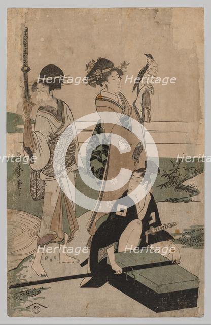 Daimio and his Retinue Crossing a Stream in Plain Near Fuji, 1753-1806. Creator: Kitagawa Utamaro (Japanese, 1753?-1806).