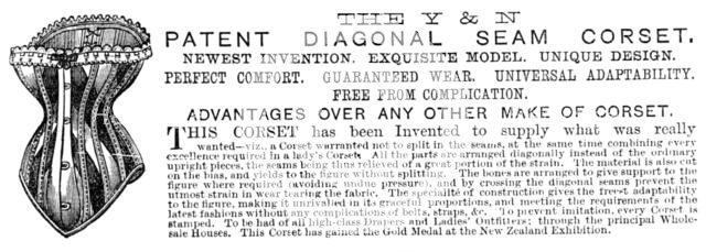 The Y & N Patent Diagonal Seam Corset, 1883.  Creator: Unknown.