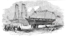 Launch of the "Earl of Hardwicke", Whaling Ship, at Cowes, 1850. Creator: Unknown.