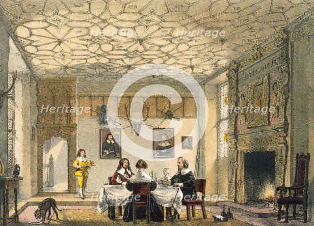 Medieval family supper, Wakehurst Place, Surrey, c1600. Creator: Joseph Nash (1809-78).