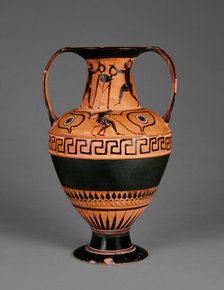 Attic Black-Figure Nikosthenic Amphora with Boxers, about 520 BC. Creators: Painter N, Nikosthenes.