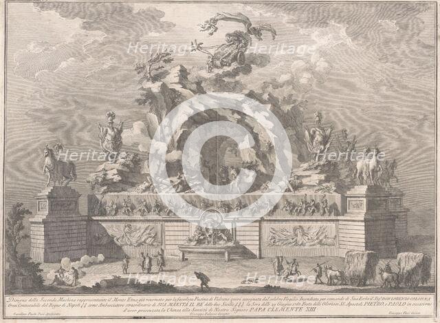 The Seconda Macchina for the Chinea of 1767: Mount Etna with the Forge of Vulcan, 1767. Creator: Giuseppe Vasi.