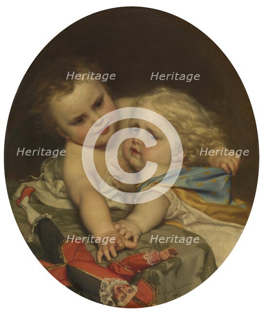 Two Children Playing Around, 1861. Creator: Joseph Henri Francois Van Lerius.