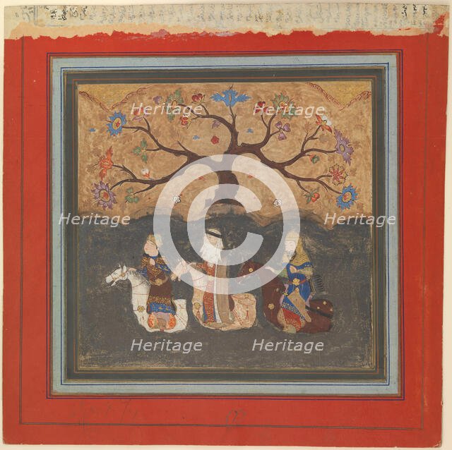 Kai Khusrau, Farangis and Giv Crossing the River Jihun (Oxus), Folio from a..., mid-15th century. Creator: Unknown.