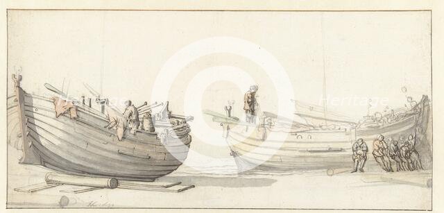 Study of two fishing boats with figures, 1652. Creator: Willem van de Velde the Younger.