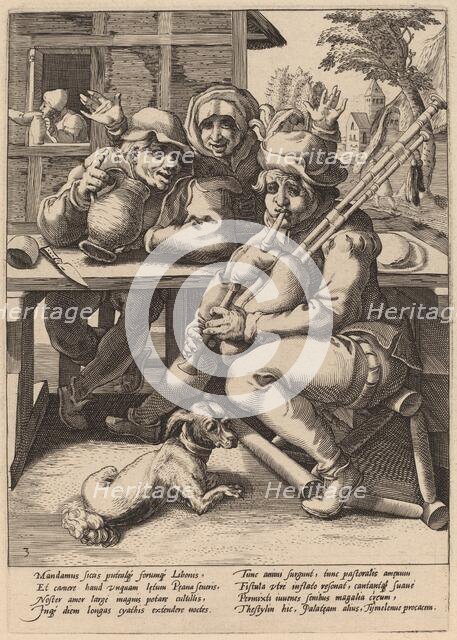 The Bagpipe Must Be Filled, c. 1592. Creator: Goltzius, Workshop of Hendrick, after Hendrick Gol.