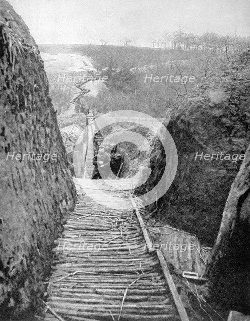 A communication trench and path towards the front, France, World War I, 1915. Artist: Unknown