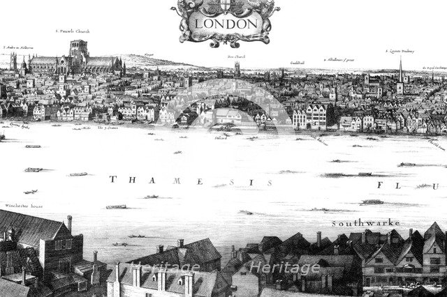 View of London and the Thames from South Bank, 17th century (1886).Artist: William Griggs