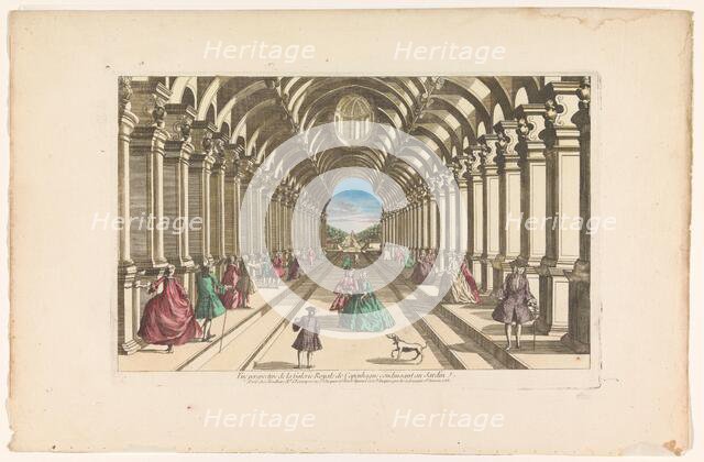 View of a gallery leading to a garden in Copenhagen, 1761. Creator: Unknown.
