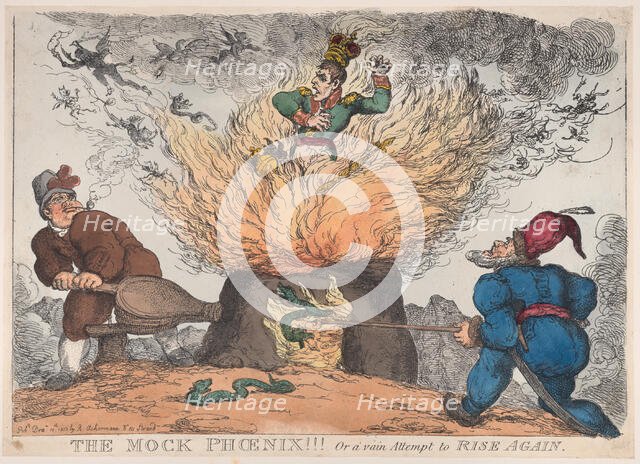 The Mock Phoenix!!! Or a Vain Attempt to Rise Again, December 10, 1813., December 10, 1813. Creator: Thomas Rowlandson.