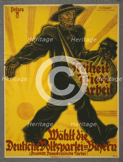 Freedom, peace, work. Vote for the German People's Party in Bavaria, 1919. Creator: Zietara, Valentin (1883-1935).