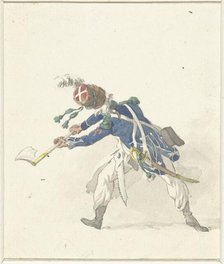 Soldier, waving with an ax, 1758-1805. Creator: Dirk Langendijk.