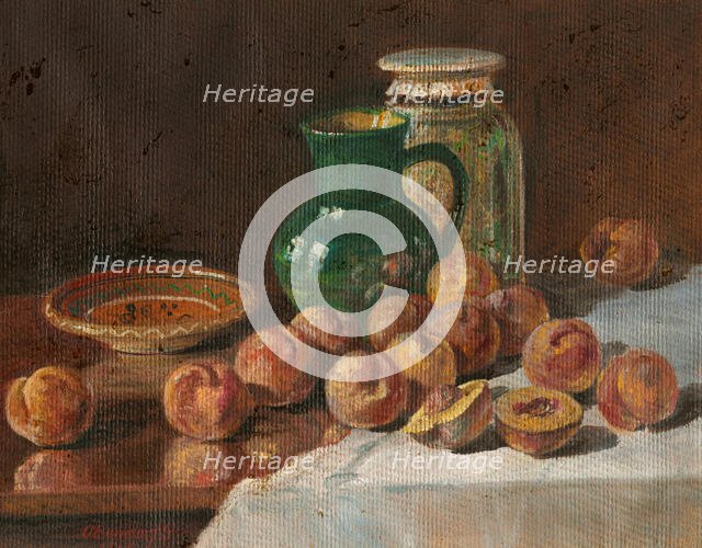 Still Life with Peaches, 1917. Creator: Gustav Adolf Obendorf.