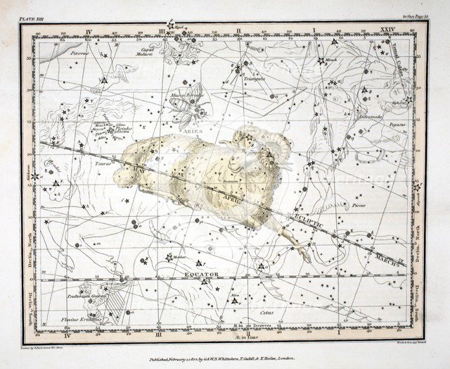 The Constellations (Plate XIII) Aries and Musca Borealis, 1822.