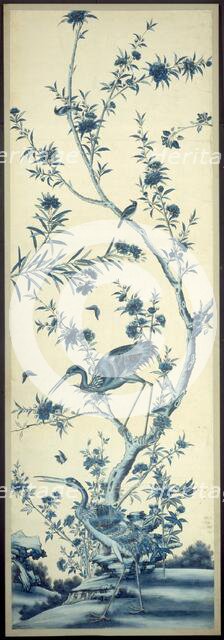 Wallpaper Panel with Birds and Flowering Trees, China, Late 18th/early 19th century. Creator: Unknown.