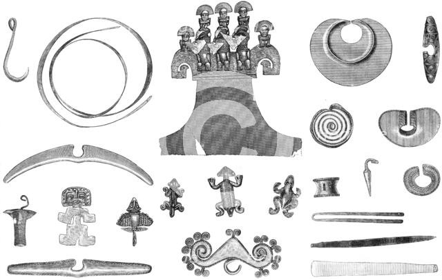 Gold ornaments from the graves of the Incas of Peru, 1883. Creator: Unknown.