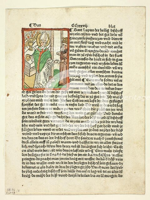 Saint Lupo from Heiligenleben (Lives of the Saints), Plate 5 from Woodcuts from Books..., 1929. Creators: Unknown, Anton Sorg, Jacobus de Voragine, Wilhelm Ludwig Schreiber.