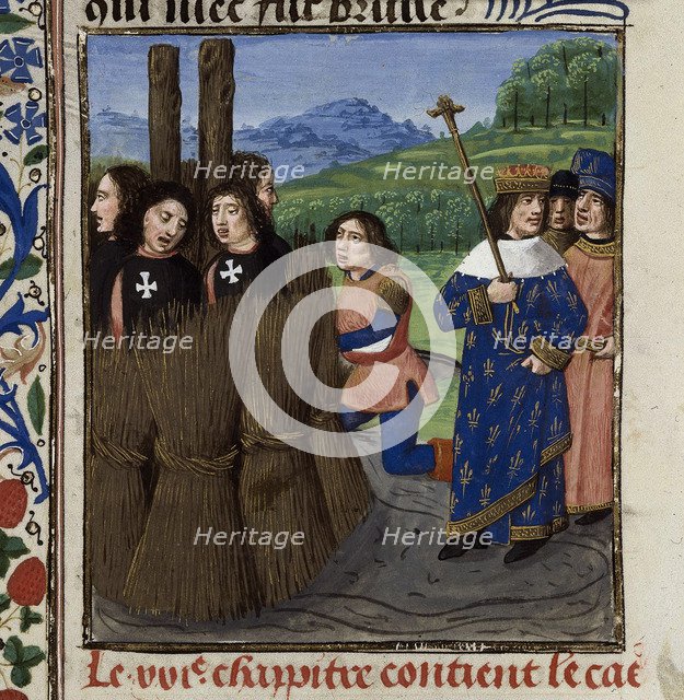 The burning of Templars (From: De casibus virorum illustrium by Giovanni Boccaccio). Artist: Master of the White inscriptions (active ca 1480)