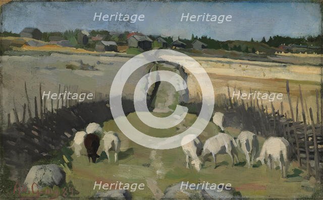 Landscape with Sheep, 1884. Creator: Akseli Gallen-Kallela.