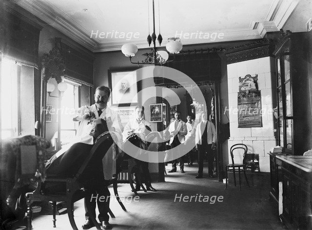 Barber's shop, Malmö, Sweden. 1911. Artist: Unknown