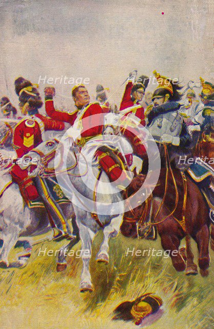 'The Royal Scots Greys. The Charge of the Greys at Waterloo', 1815, (1939).  Artist: Unknown.