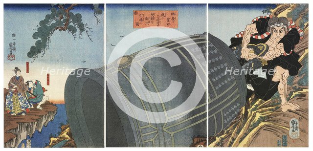 Benkei's Heroic Strength: Playfully Dragging the Bell of Mii Temple up Mount Hiei, ca 1845.