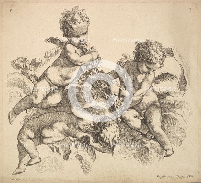 Three Children with a Fruit Plate, 1738-45. Creator: Gabriel Huquier.