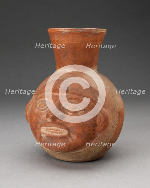 Jar in the Form of a Human Head with Face Painting and Showing Teeth, 100 B.C./A.D. 500. Creator: Unknown.