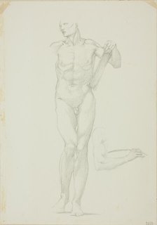 Standing Male with Tablet; separate sketch of right arm, c. 1873-77. Creator: Sir Edward Coley Burne-Jones.