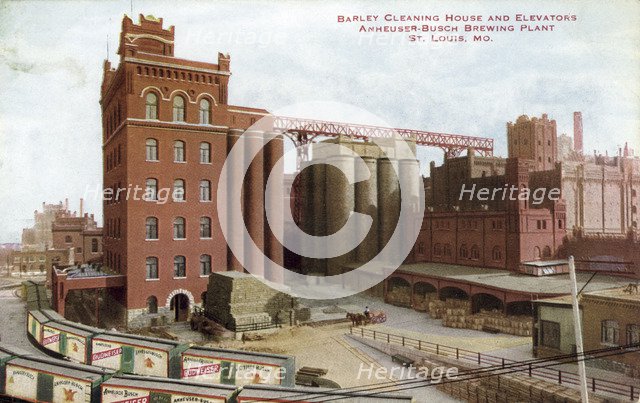 Barley cleaning house and elevators, Anheuser-Busch brewing plant, St Louis, Missouri, USA, 1910. Artist: Unknown