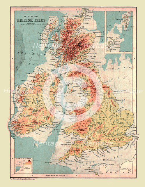 Physical Map of the British Isles, 1902. Creator: Unknown.