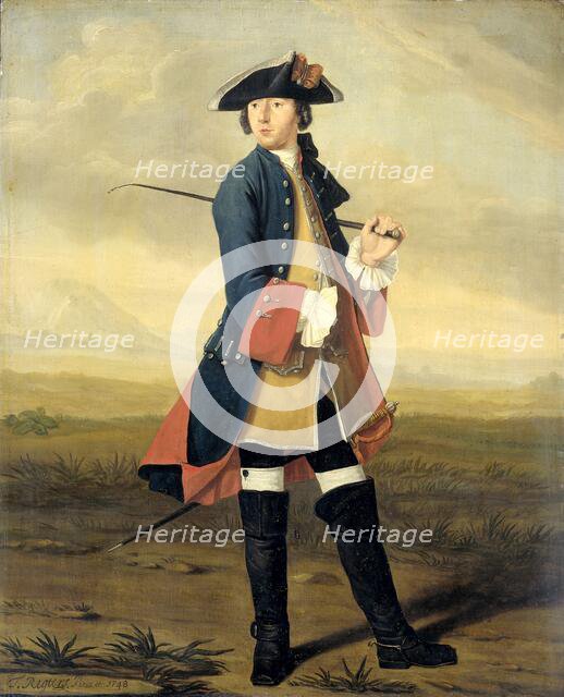 Portrait of Ludolf Backhuysen II, Painter, in the Uniform of the Dragoons, 1748. Creator: Tibout Regters.