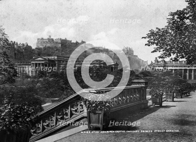 Edinburgh Castle and National Galleries from East Princes Street Gardens Creator: Unknown.