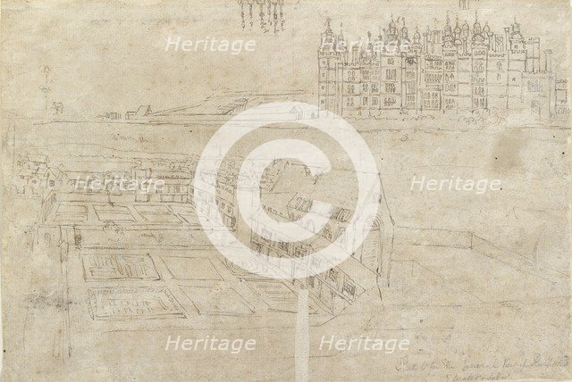 The River Front of Richmond Palace and Privy Gardens, c1550s. Artist: Anthonis van den Wyngaerde.