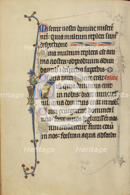 Initial N: A Man (Bileam?) and a Donkey; Ruskin Hours, about 1300. Creator: Unknown.