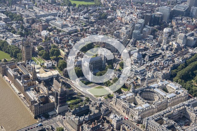 The Houses of Parliament, Westminster Abbey and HM Treasury, Westminster, London, 2021. Creator: Damian Grady.