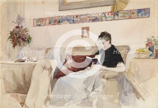 Artist’s Wife Reading on the Sofa, c1890s. Creator: Albert Edelfelt.