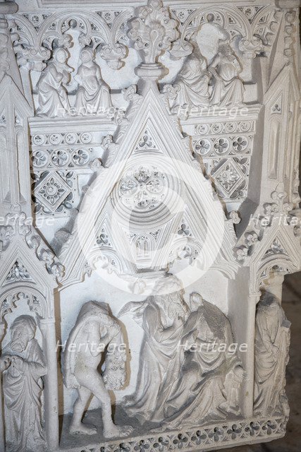 Detail of dcoration on a sarcophagus, Monastery of Alcobaca, Alcobaca, Portugal, 2009. Artist: Samuel Magal