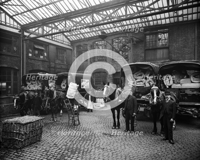 Mattress delivery vans, Heal & Son Ltd, 195-199 Tottenham Court Road, Camden, London, 1897. Artist: Bedford Lemere and Company.