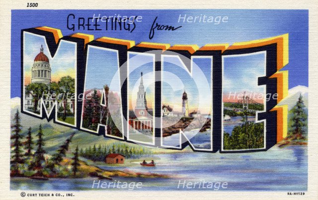 'Greetings from Maine', postcard, 1939. Artist: Unknown