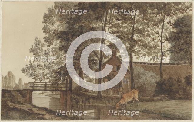 Farmyard with a cow drinking water on the Biltstraat in Utrecht, 1856-1858. Creator: Hendrik Abraham Klinkhamer.