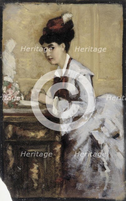 The writing woman, composition exercise I for the painting Rococo, 1874. Creator: Albert Edelfelt.