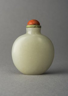 Jade snuff bottle with plum tree and characters on reverse, China, Qing dynasty, 1644-1911. Creator: Unknown.