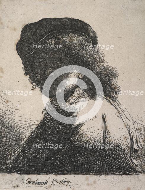 Self-portrait in a cap and scarf with the face dark: bust, 1633. Creator: Rembrandt Harmensz van Rijn.