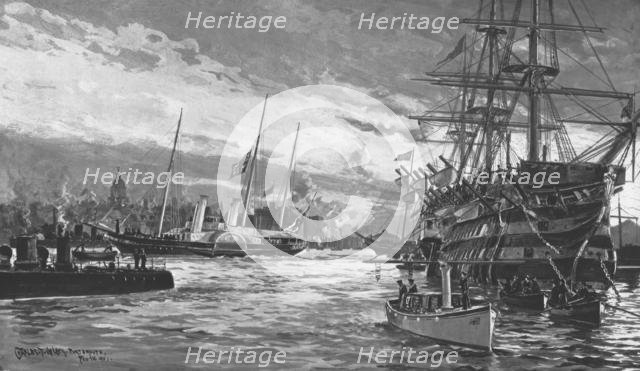 'The Funeral of Queen Victoria...Royal Yacht 'Alberta' entering Portsmouth Harbour...1901'.  Creator: Charles John De Lacy.