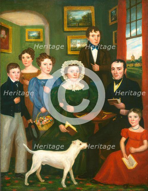 Portrait of an Unknown Family with a Terrier, c. 1825/1835. Creator: Unknown.