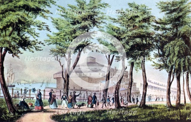 'Castle Garden from the Battery, New York', 1848. Artist: Currier and Ives